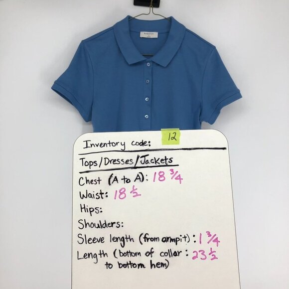 Aritzia Babaton Blue Deaton Tennis Top Short-sleeve polo t-shirt 1/4 button up M - Picture 12 of 14